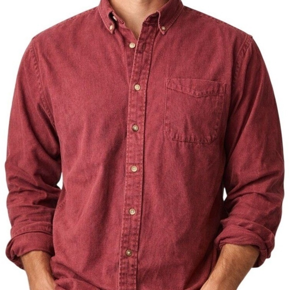 Vintage High Sierra 80s Maroon Denim Button-Down Shirt XL Made in Taiwan Cotton